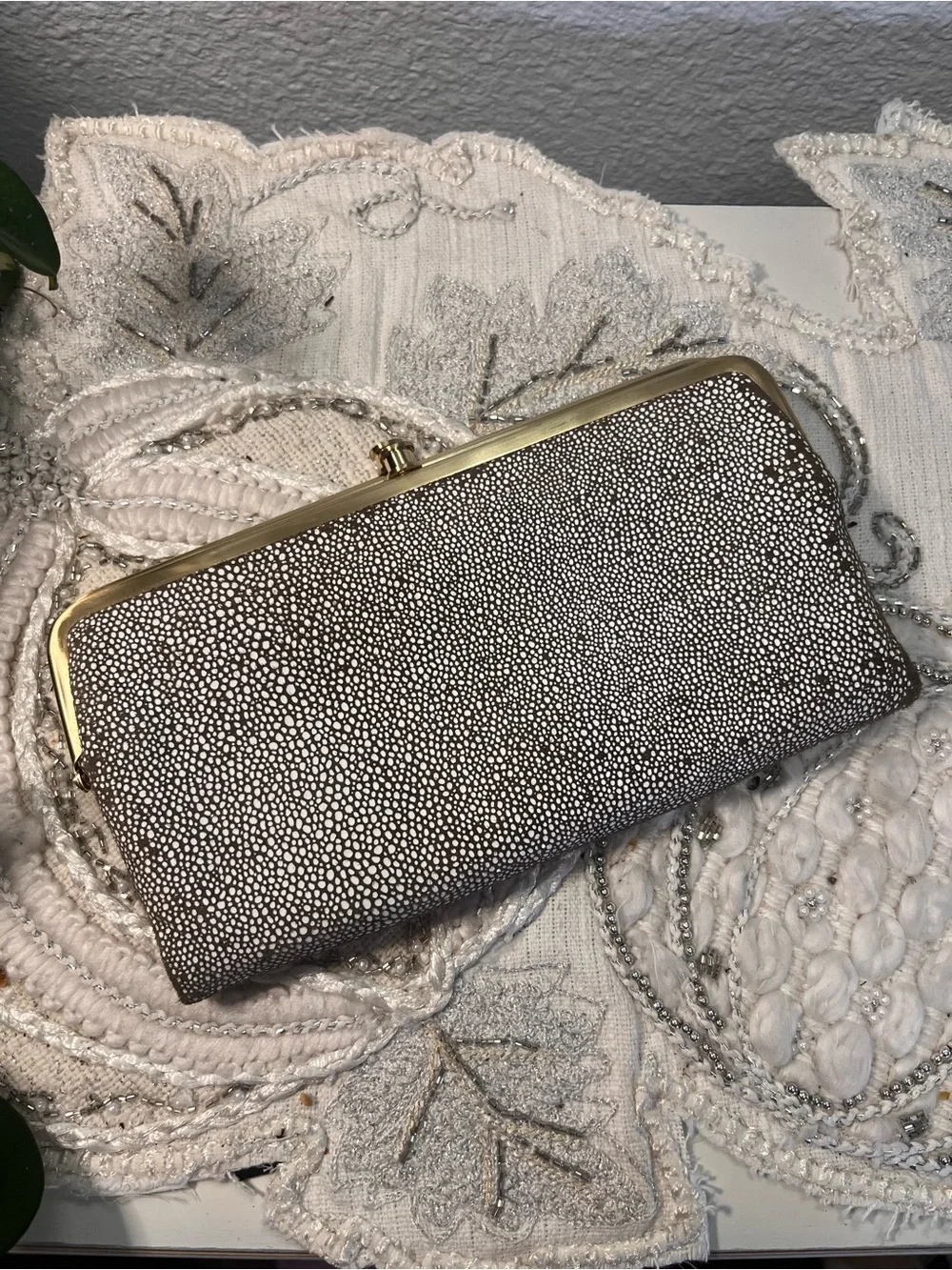 HOBO Metallic Shagreen Stingray Style Frame Wallet Clutch